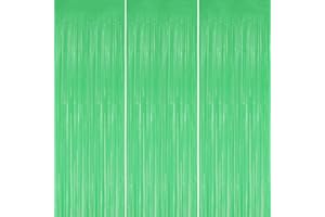 DECOCKRAT 3 Pack Foil Fringe Backdrop - Pastel Light Green Shiny Tinsel Curtains for Party Decoration/Photo Booth Props - 3.3x8.2 FT Metallic Foil Backdrop for Birthday, Wedding, Graduation, Christmas