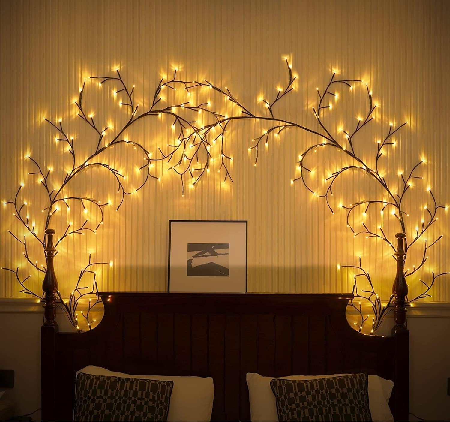 Ciskotu Willow Vine Twig Wall Lights 2PCS: 144 LED Plug in Powered, Warm White with Fairy Tree Light for Wall Indoor Bedroom Living Room Home Christmas Decor