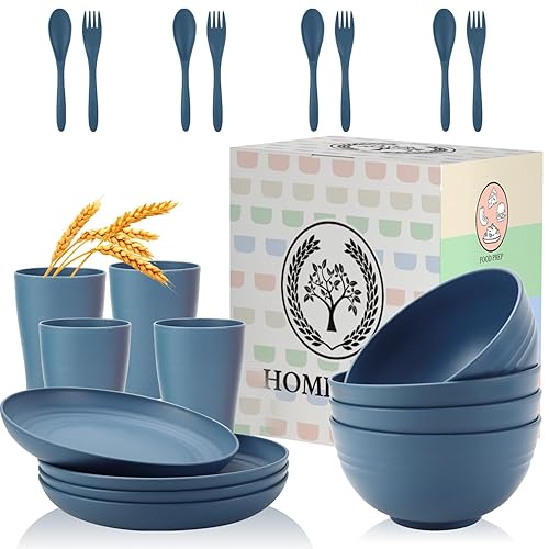 Wheat Straw Dinnerware Sets, Homienly 20pcs Unbreakable Microwave