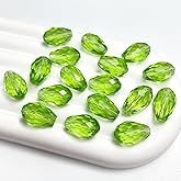Tingoons 100 PCS 6x8mm Teardrop Crystal Glass Beads Faceted Shape Vertical Hole Loose Glass Beads DIY Handcrafte Bracelet Necklace Earring Jewelry Making(Light Green)