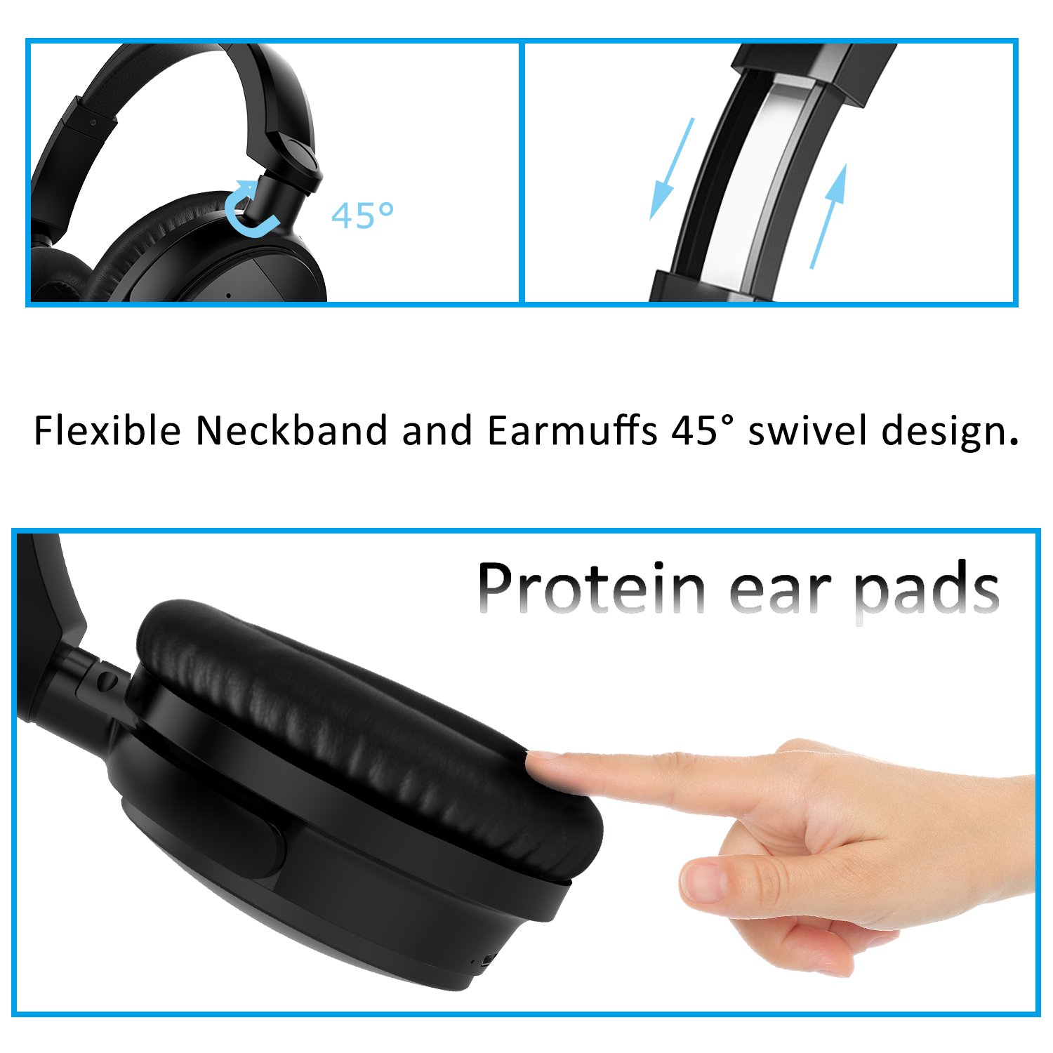 Active Noise Cancelling Headphones,Lobkin Wireless Headphones with Microphone Over Ear Headphones with aptX HiFi Stereo Sound - Black