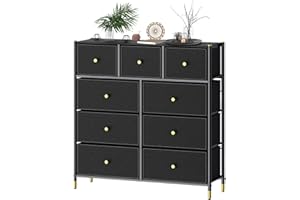 DECOMOMO Black Dresser, Chest of Drawers for Bedroom Baby Dresser Kids (Black & Gold)