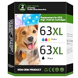 63XL Ink Cartridges Black and Color Replacement for HP Ink 63 for HP 63XL Ink Cartridge Combo Pack Work for HP OfficeJet 3830 4650 5255 5258 5200; Envy 4520 4512 4510; DeskJet 1112 2130 3630 (2 Pack)
