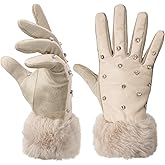 Quniko Women's Touchscreen Gloves 5-Finger sparkly Rhinestone Winter Gloves Faux Fur Cuff Plush Fleece Lined Driving Gloves