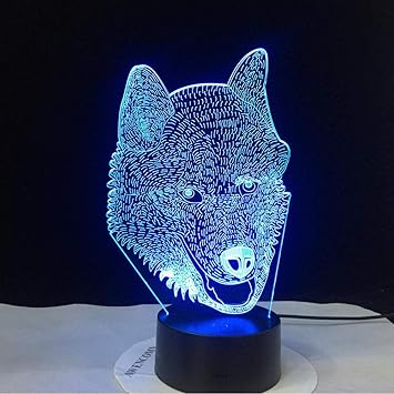 إضاءة ليلية من نوع الذئب المذهل 3d Led Hky Dog أضواء ليلية مع 7 ألوان لوحة سحرية 3d وهمية ضوئية Led Amazon Ae الإضاءة