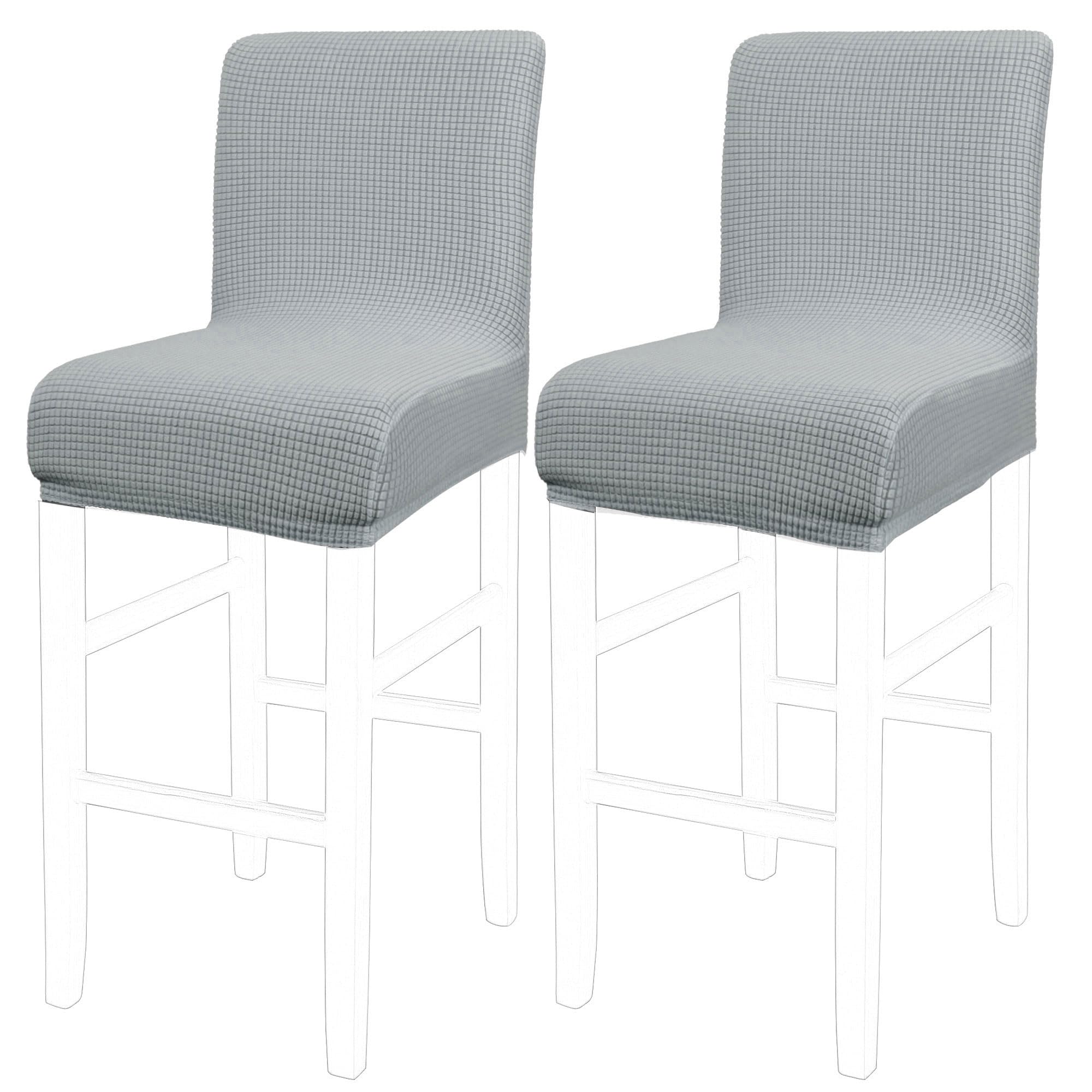 PiccoCasa Dining Chair Covers Set of 2, Stretch & Removable Bar Stool Covers for Pub Counter - Height Side Chair Covers with Square Lattice, Washable Chair Slipcovers Light Grey