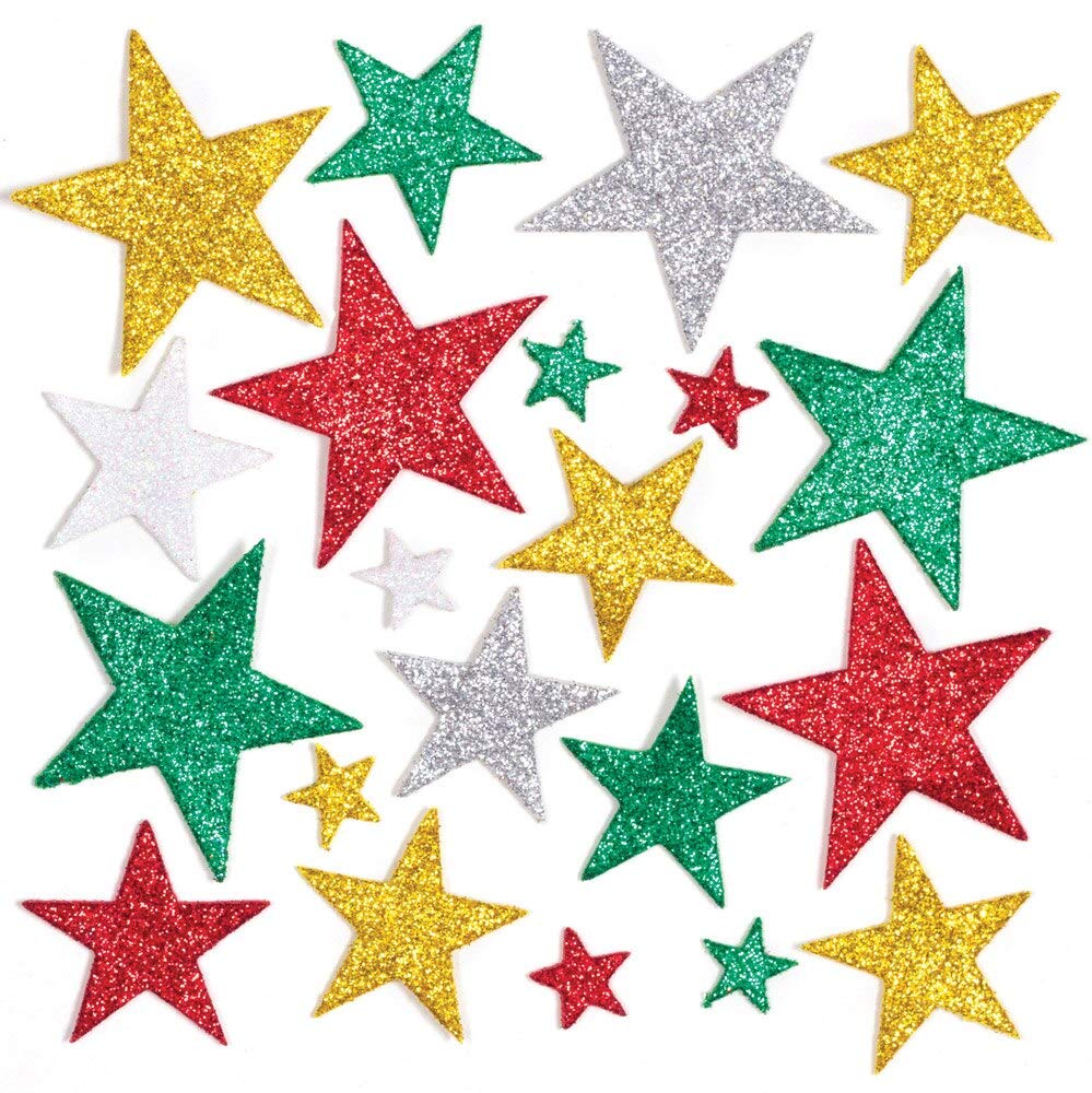 Baker Ross AW865 Christmas Foam Glitter Star Stickers, Festive Arts and Craft (Pack of 150), Assorted
