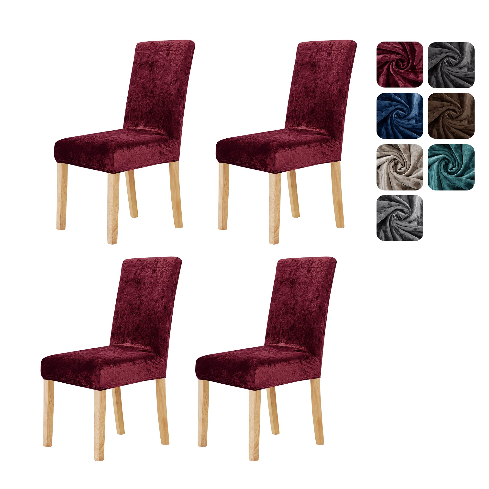 Deconovo Velvet Chair Covers for Dining Chairs 4 Pcs, Stretch Removable Dining Chair Protector, Decoration Slipcover for Kitchen, Hotel, Wedding, Home, Red — image 1