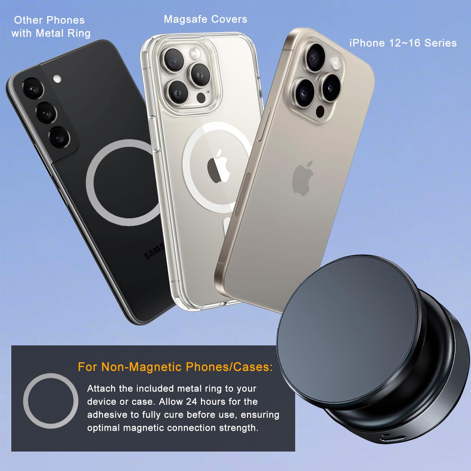 Jkoailiwi Hands-Free Stable Anti-Shake Electric Suction Cup Phone Mount, 360 Adjustable Vacuum Magnetic Car Phone Holder for Car Vlogging Travel, for Magsafe iPhone 16e 16 Pro Max 15 14 13