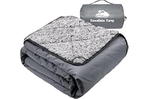KawaGebo Kamp Sherpa Warm Outdoor Camping Blanket - Waterproof Stadium Blanket for Cold Weather, Camp, Sports Mom and Concert - Camping Quilt 80" X 58" (Gray)