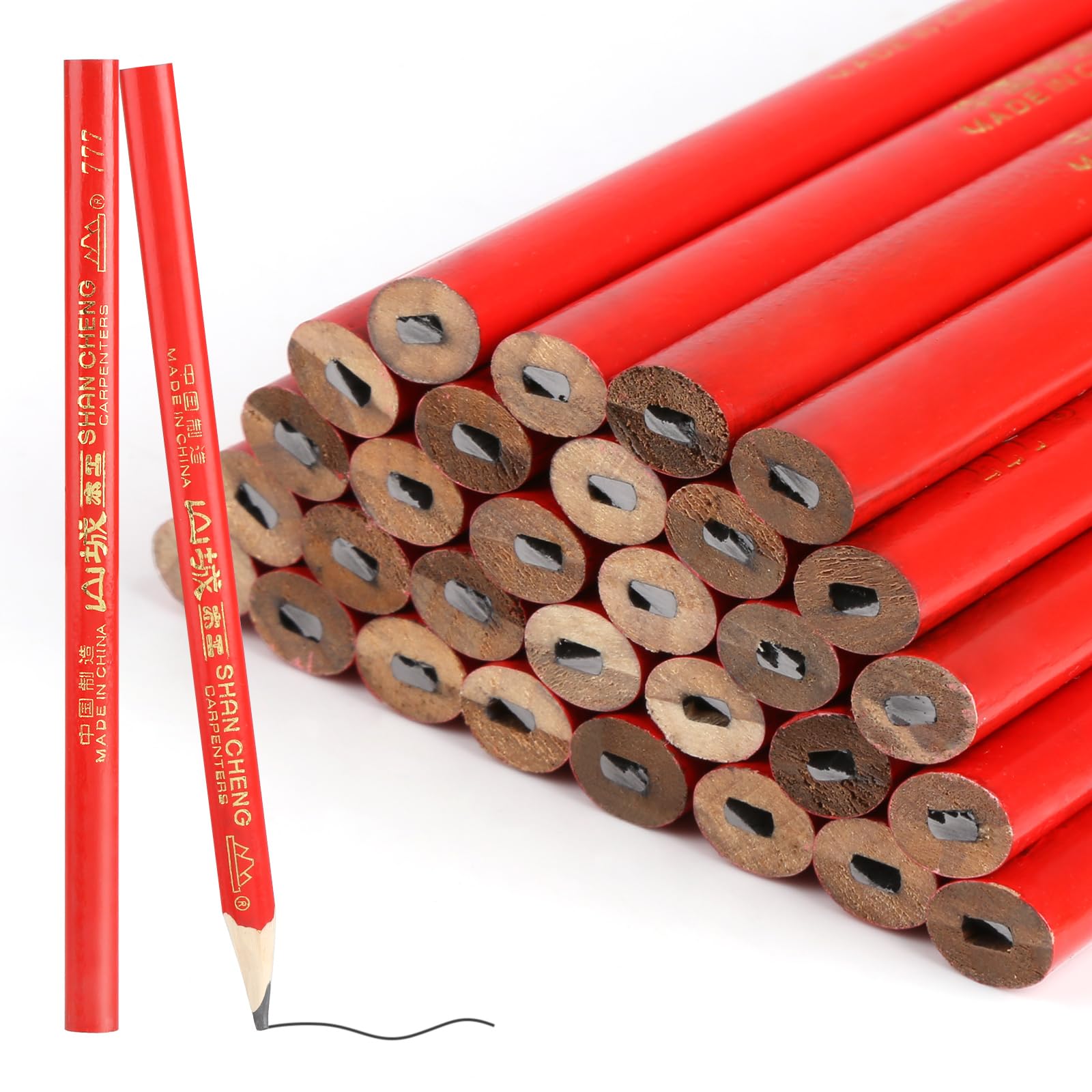 RVLZKCPG Pack of 30 Carpenter's Pencils, Oval, 175 mm Carpenter's Pencil Set, Red Pencil, Construction Site, Construction Site Pencil for Drawing, Scribing, Marking