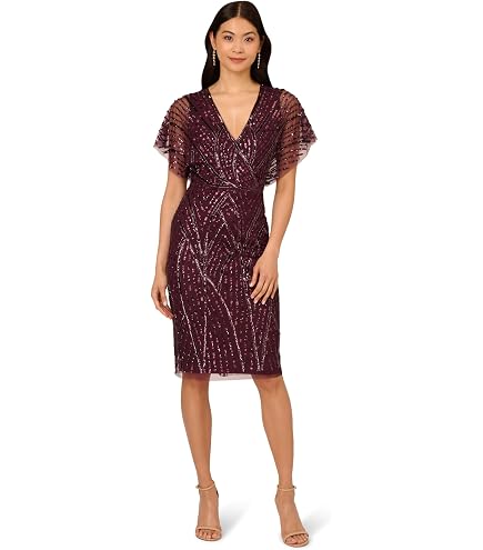 Aidan by Adrianna Papell Women's Beaded Dolman Sleeve Faux Wrap, Black Multi, 4 : Clothing, Shoes & Jewelry