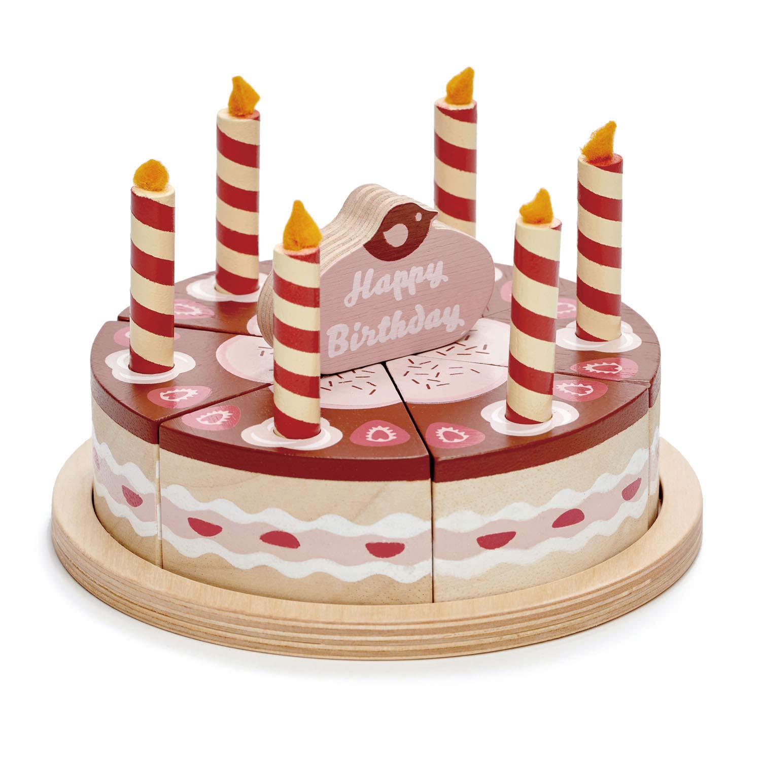 Tender Leaf Toys Chocolate Birthday Cake - Wooden Pretend Chocolate and Strawberry Gateau with Candles …