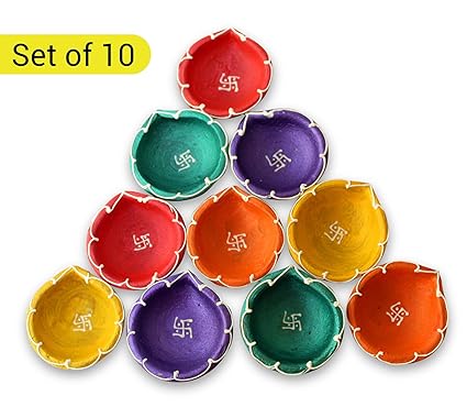 TIED RIBBONS Clay Diwali Diya (Multi_0.7 Inch X 0.7 Inch X 1.9 Inch)