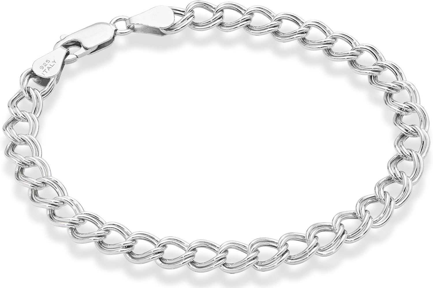 Miabella 925 Sterling Silver Italian 6mm, 7.5mm Double Curb Link Chain Bracelet for Women Men, 6.5, 7, 7.5, 8 Inch Charm Bracelet Made in Italy (6mm Width, 6.5 Inches (5.25"-5.5" wrist size)): Clothing