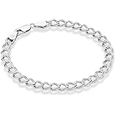 Miabella 925 Sterling Silver Italian Double Curb Charm Link Chain Bracelet for Women Men, Made in Italy