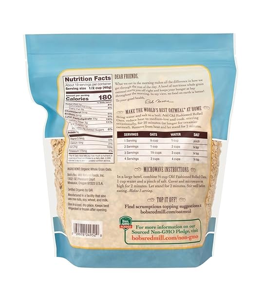 BOB’S RED MILL ORGANIC OLD FASHIONED ROLLED OATS, 32OZ (PACK OF 1) – NON GMO, WHOLE GRAIN, VEGAN, KOSHER