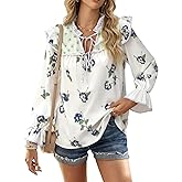 Tankaneo Womens Floral Print Babydoll Tops Casual Boho Blouse V Neck Ruffle Puff Sleeve Cute Shirts