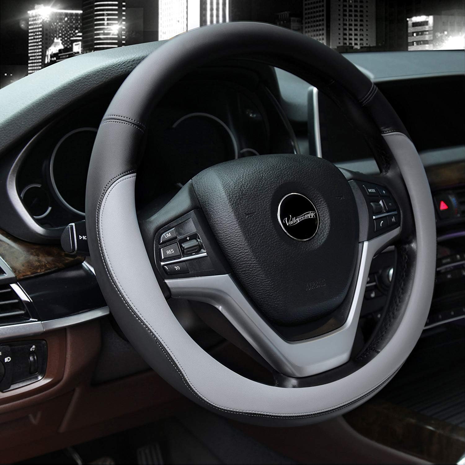 Valleycomfy Microfiber Leather Steering Wheel Covers Universal 15 inch (Gray): Automotive