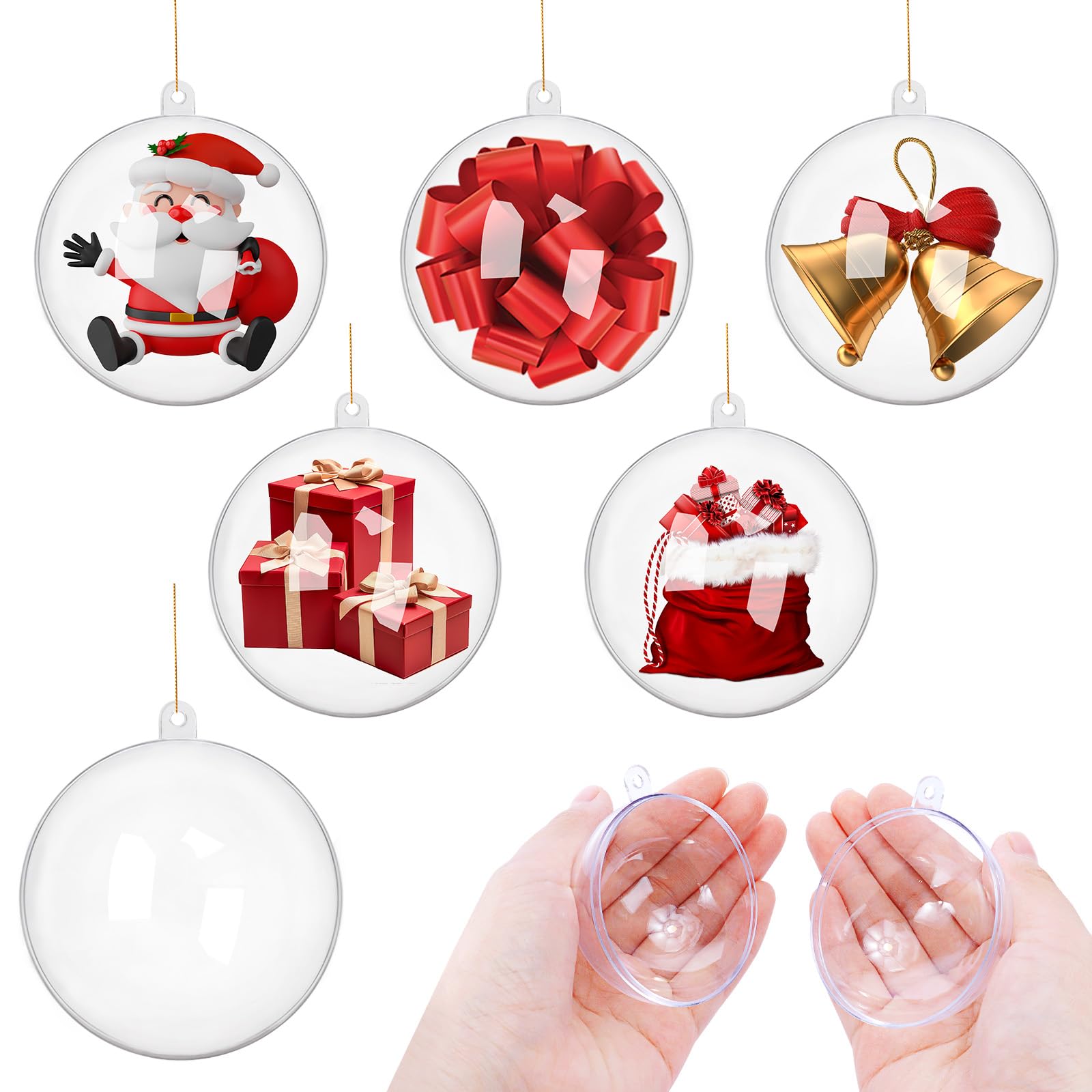 YONTINY 20pcs Christmas Clear Baubles, 6cm Fillable Clear Plastic Baubles to Fill for Craft, Christmas Tree Decoration Transparent Ball Ornament for Wedding Party