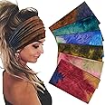 Sefiinh Wide Headbands For Women Stretch Headband Boho Head Bands Women's Hair Band Turban Workout Hairband Accessories Tie Dye 6 Pack