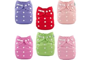 ALVABABY Baby Cloth Diaper 6 Pack with 12 Inserts One Size Cloth Diaper Covers Adjustable Washable Reusable for Baby Girls and Boys