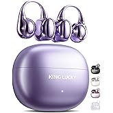 King Lucky Clip-On Earbuds Gen 3, Open-Ear Wireless Bluetooth 6.0 Headphones with Mic, Secure Fit for Small Ears & Glasses Wearers, 50H Playtime, ENC, IPX5 Waterproof Sport Ear Buds (Purple)