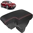 Donpida Consoles Armrest compatible with Nissan Juke 2010-2017 Center Console Box Armrest Box USB Charge Black with Red Stitching