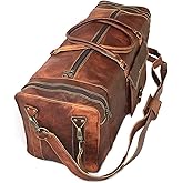 KK's Vintage Leather Duffel Bag, Handcrafted, Stylish & Durable, Ideal for Gym, Travel, Genuine Leather Travel Bag, Brass Rivets & Zippers Size 28"(L),12"(D), 11"(H) Inch