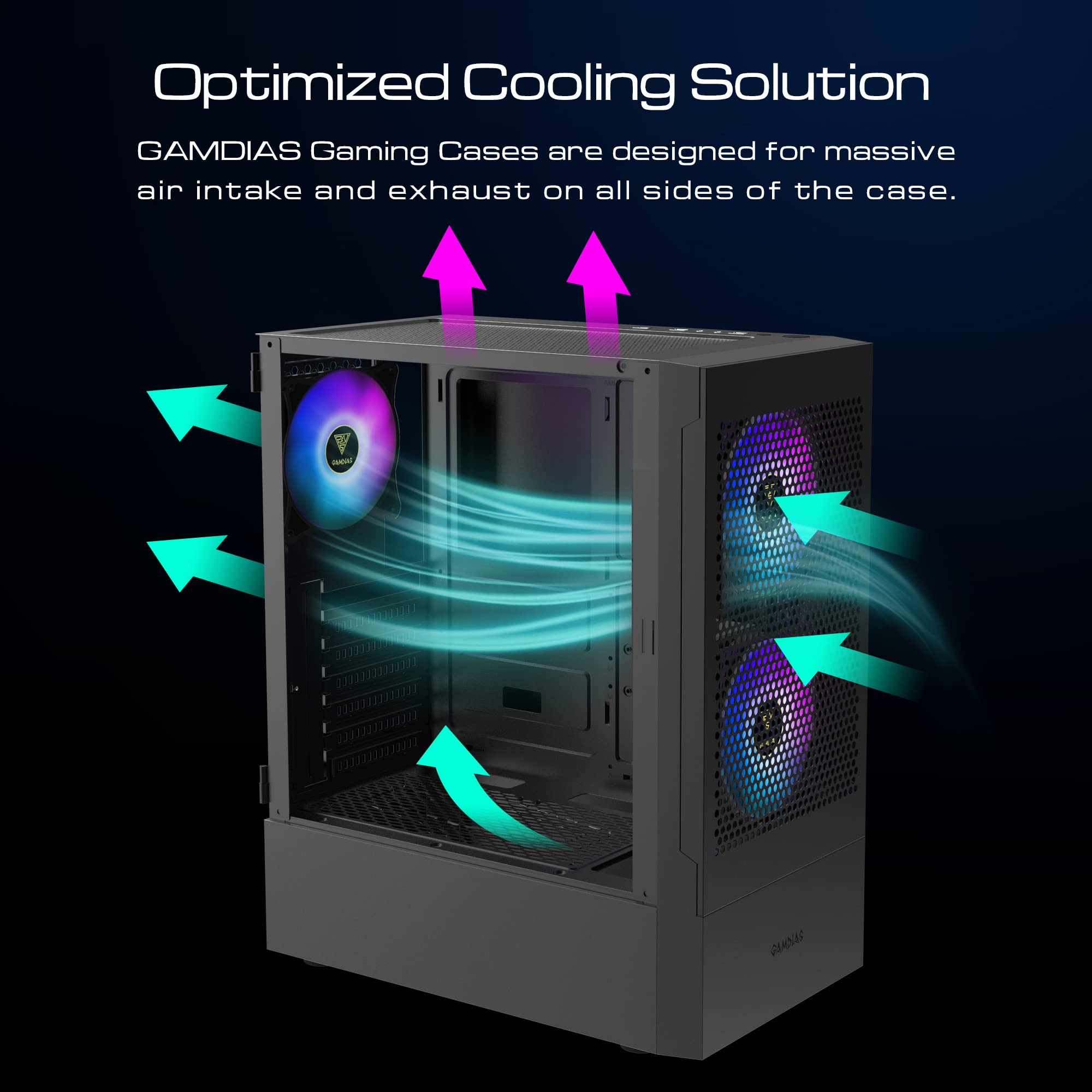 GAMDIAS Gaming ATX Mid Tower PC Computer Case with Tempered Glass, 3 Built-in 120mm ARGB Desktop Case Fans, Support Up to 360mm AIO/Radiator, 5x 120mm Fans, 300mm GPU/VGA, 150mm PSU & 160mm CPU Cooler