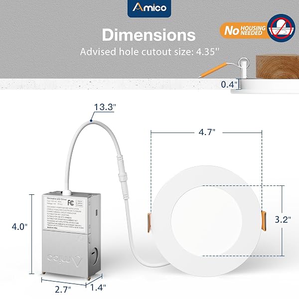 AMICO 12 PACK 4 INCH 5CCT ULTRA-THIN LED RECESSED DIMMABLE CAN/CEILING LIGHT WITH JUNCTION BOX, 2700K/3000K/3500K/4000K/5000K SELECTABLE, 11W EQV 70W, 800LM HIGH BRIGHTNESS WAFER DOWNLIGHT – ETL&FCC