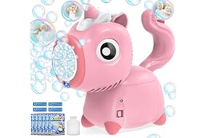 RNGODO Bubble Machine, Bubble Gun for Toddlers Kids Age 3 4 5 6 7 8, Automatic Bubble Machine Gun for Parties Indoor Outdoor, Unicorn Bubble Wand with Lights, Small Bubble Maker Toys Gifts for Boys Girls