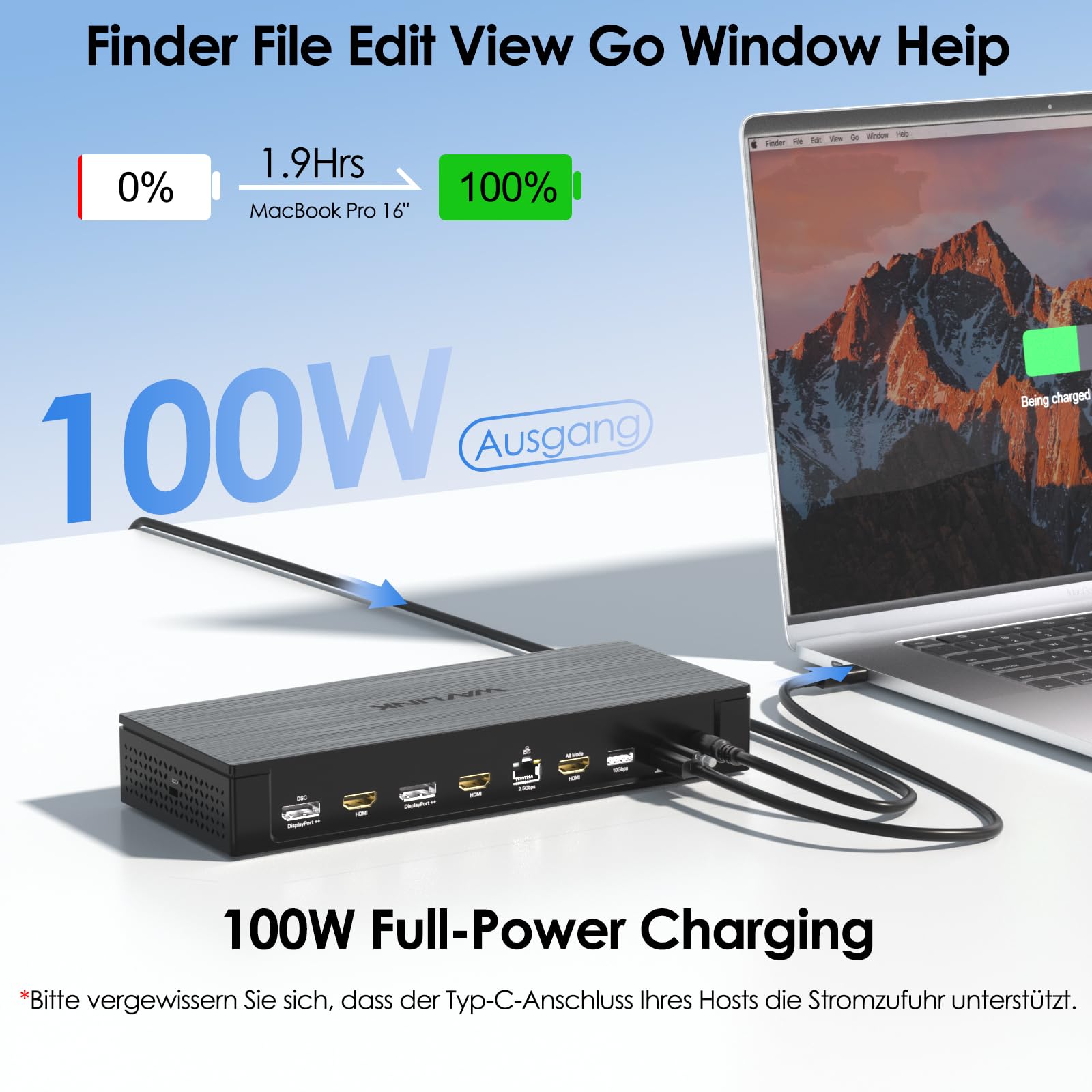 WAVLINK DisplayLink Docking Station,Universelle Docking Station Dual 8K@60Hz,Quintuple 4K mit 3*HDMI + 2*DP, 130W Ladegerät,USB-A/C 10 Gb,2.5G Ethernet, Audio/Mikrofon für M1 M2 M3 M4 Mac/Windows 5