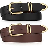 Monoluxe Pack 2 Women Belts for Ladies Jeans Pants with Fashion Faux Leather Gold Buckle