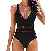 AI'MAGE Women One Piece Swimsuits Sexy Deep V Neck Bathing Suit Tummy Control Swimsuit Mesh Hollow Out Swimwear S-XXL