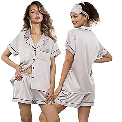 WJing Yi Jia 5Pcs Womens Soft Satin Pajama Set
