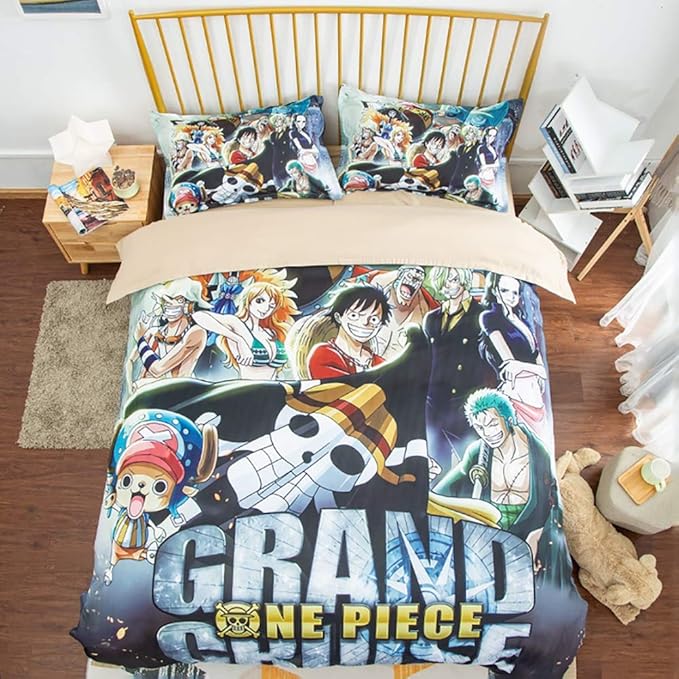 ZLQF Heimtextilien Bettbezug-Set mit 2 Kopfkissenbezug 3 Stück 3D-Druck One Piece/Dragon Ball Muster Mikrofaser Bettwäsche Se