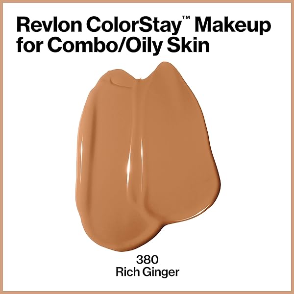 REVLON LIQUID FOUNDATION, COLORSTAY FACE MAKEUP FOR COMBINATION & OILY SKIN, SPF 15, MEDIUM-FULL COVERAGE WITH MATTE FINISH, 380 RICH GINGER, 1 FL OZ
