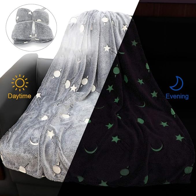 XJBHD Soft Glowing Blanket, Glow in The Dark Throw Luminous Blanket for