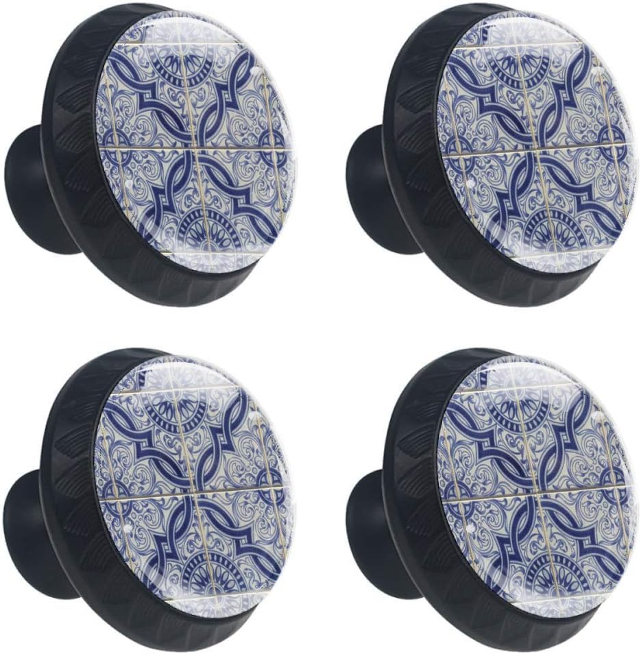 4pcs Drawer Knob Pull Handle Portugal Ceramic Floral Pattern Pulls Cupboard Knobs with Screws for Home Office Dresser Furniture Wardrobe Handles 35mm