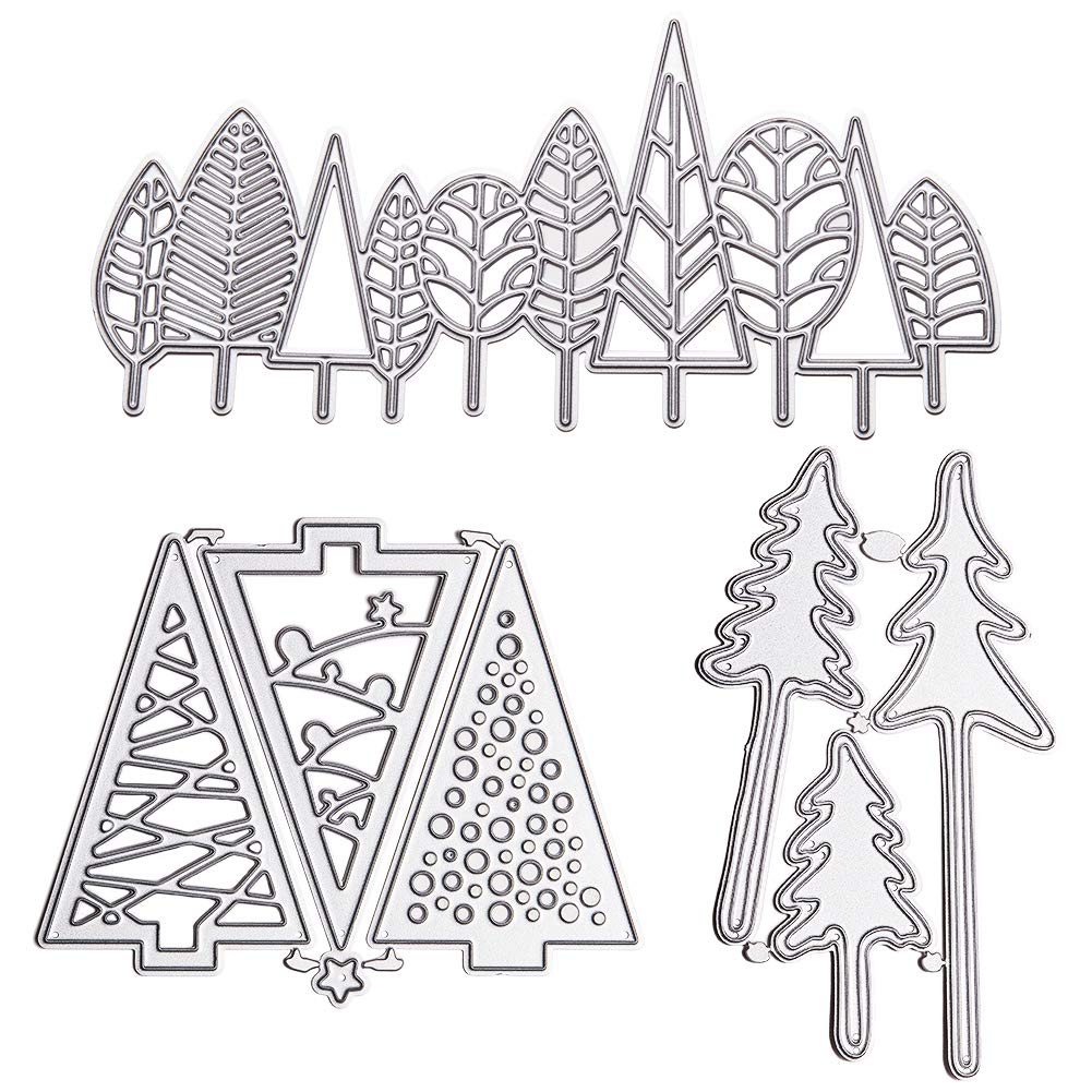 GORGECRAFT 3 Styles Tree Metal Die Cuts Carbon Steel Stencils Dies for Card Making Spring Summer Christmas Tree Card Cutting Embossing Template for DIY Scrapbooking Album Paper Decor Craft