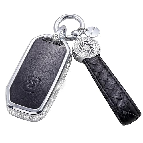 RUABIBAN for KiaKey Fob Cover with Keychain, Black Leather Crystal