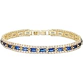 Catuni Tennis Bracelets for Women 14K Gold Plated Cubic Zirconia Blue Tennis Bracelet Classic Jewelry Gift Sparkly Rhinestone CZ