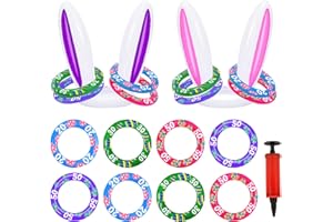 VOIIAKE Easter Inflatable Bunny Ear Ring Toss Game, 2Sets& 8 Rings Easter Rabbit Ring Toss Party Games, Inflatable Toss Game Indoor Outdoor Toss Game for Kids Easter Party Favor Supplies