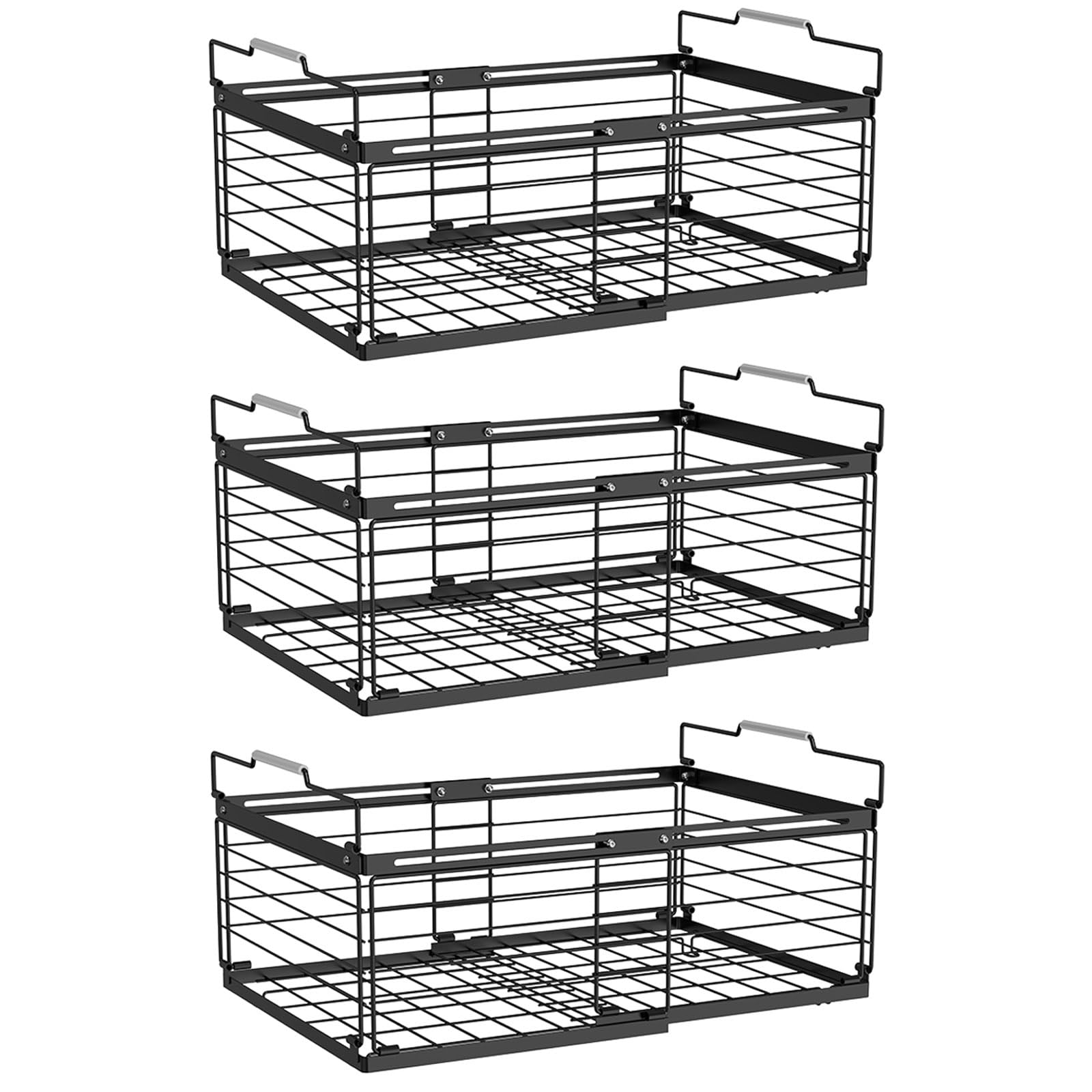 Photo 1 of NADAMOO Freezer Organizer Bins, 3 Packs Large Expandable Stackable Chest Freezer Containers with Handle, Metal Adjustable Storage Baskets for Fridge, Deep Freezer, Cabinet, Kitchen, Pantry - Black