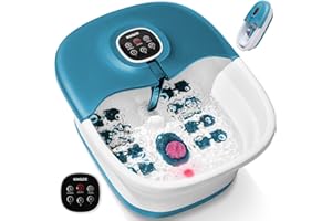 Collapsible Foot Spa Bath with Heat, Remote Control, Temperature Control, Bubbles, Red Light, Pumice Stone, 16 Massage Roller