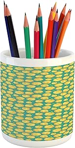 Ambesonne Fruit Pencil Pen Holder, Polygon Patterned Apples Fresh Tones Illustration, Ceramic Pencil Holder for Desk Office Accessory, 3.6