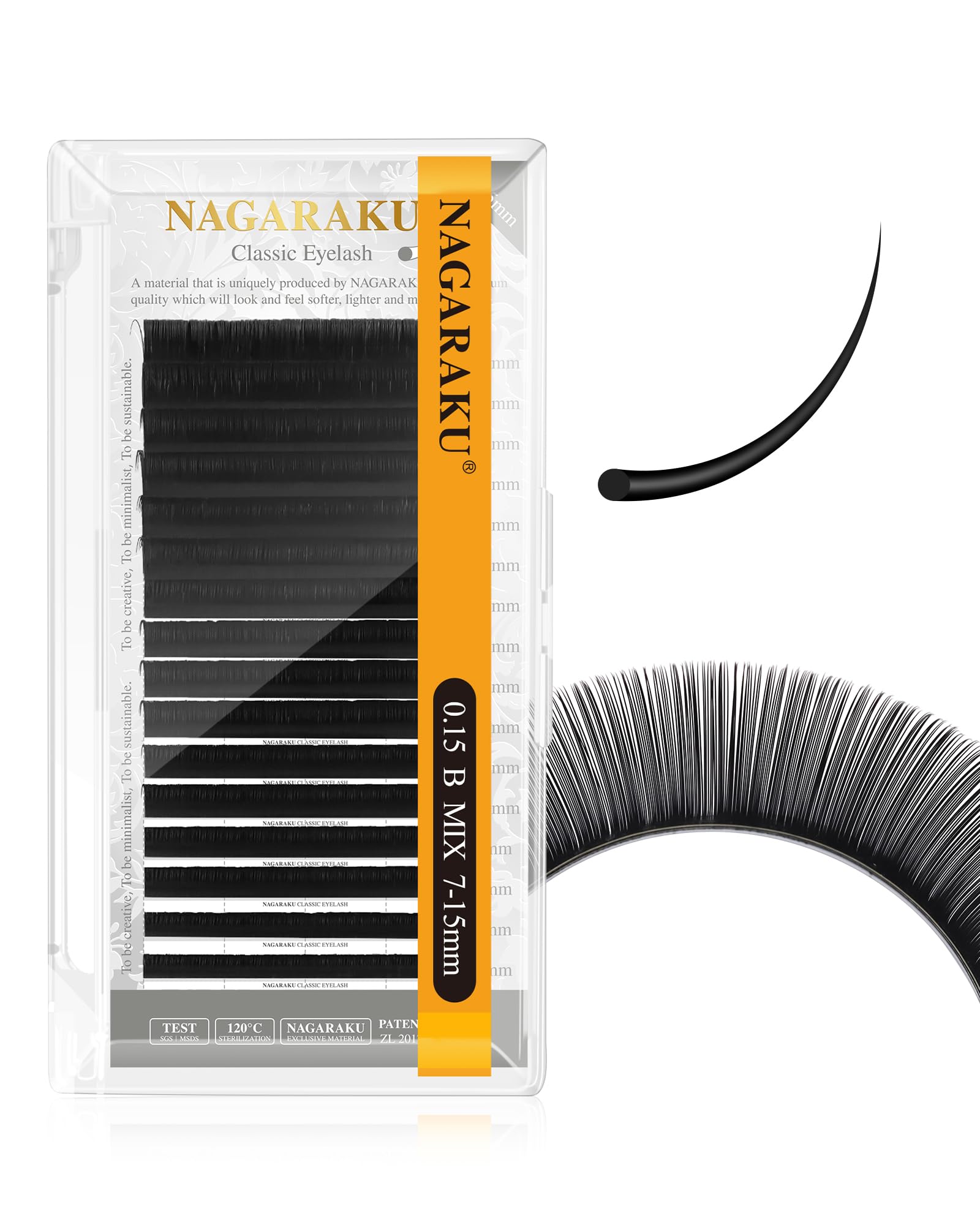 NAGARAKU Eyelash Extensions Individual Mega Volume Lashes Manual Fan 0.15mm B Curl 7-15mm Mix Tray Classic Matte Black Natural False Lash 16 Rows