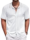COOFANDY Mens Knitted Shirts Crochet Button Down
