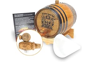 Red Head Barrels - 2L (1/2 gallon) Engraved (Flaming Skull) Distillery-Grade, American White Charred Oak Barrel for Aging Whiskey, Rum, Tequila, Brandy & More, Small Mini Barrel for Whiskey Making